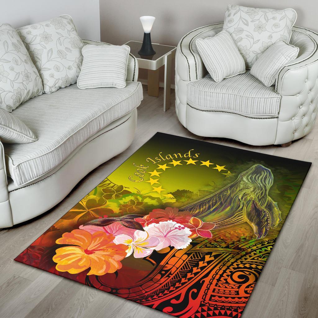 Cook Islandss Area Rug - Humpback Whale with Tropical Flowers (Yellow)-Myprintsy