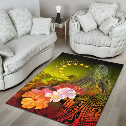 Cook Islandss Area Rug - Humpback Whale with Tropical Flowers (Yellow)-Myprintsy