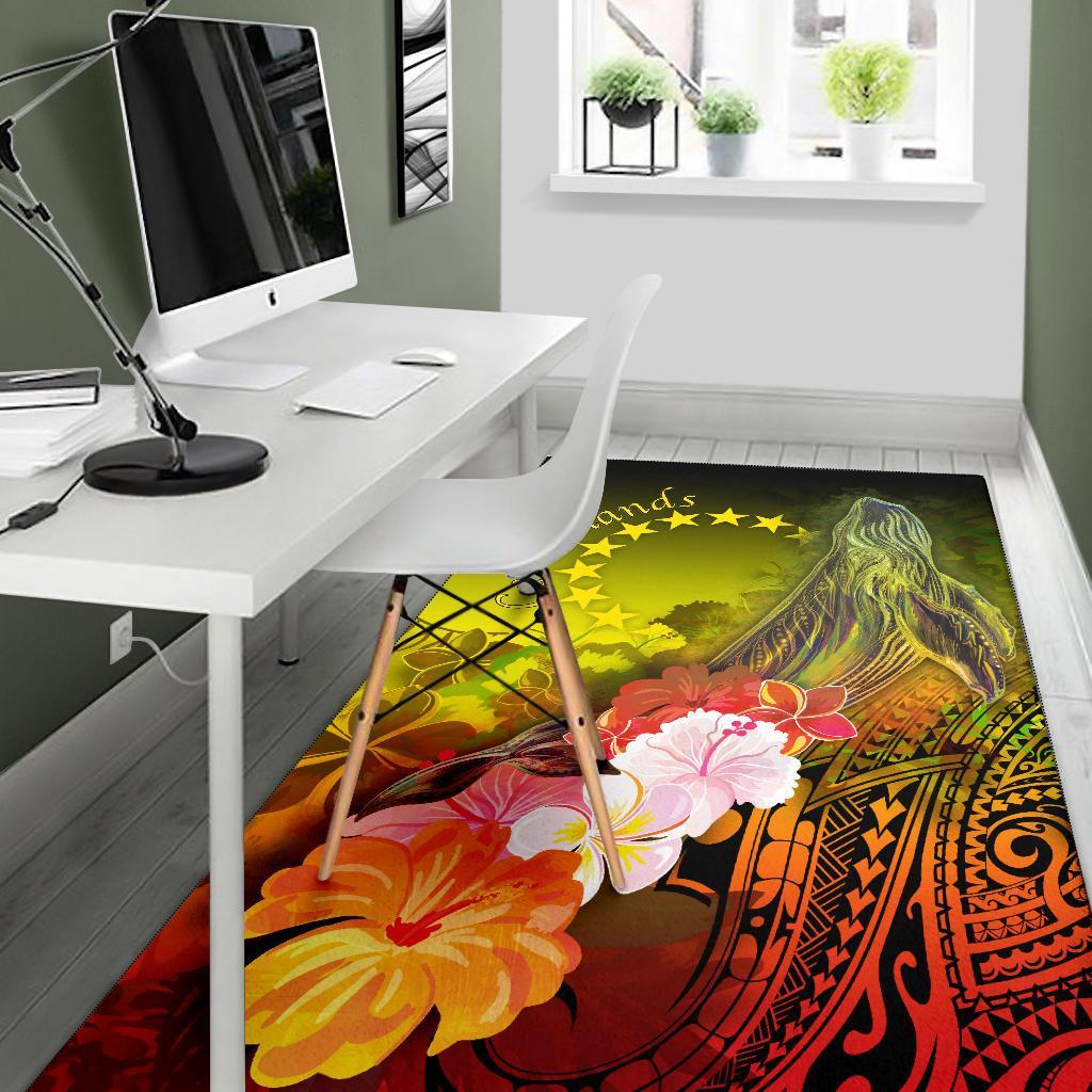 Cook Islandss Area Rug - Humpback Whale with Tropical Flowers (Yellow)-Myprintsy