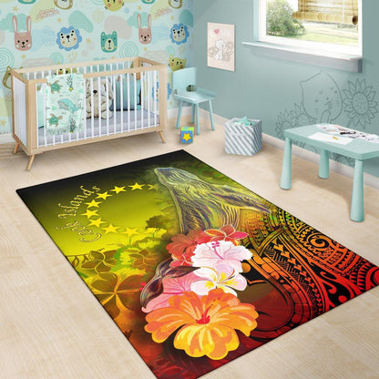 Cook Islandss Area Rug - Humpback Whale with Tropical Flowers (Yellow)-Myprintsy