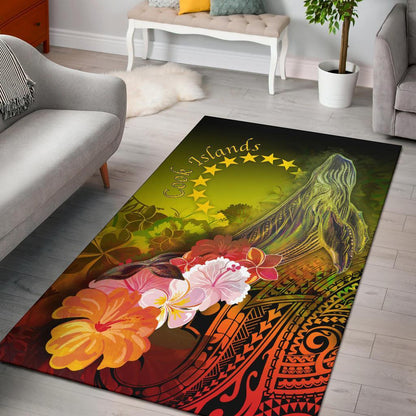 Cook Islandss Area Rug - Humpback Whale with Tropical Flowers (Yellow)-Myprintsy