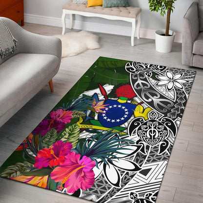 Cook Islandss Area Rug White - Turtle Plumeria Banana Leaf-Myprintsy
