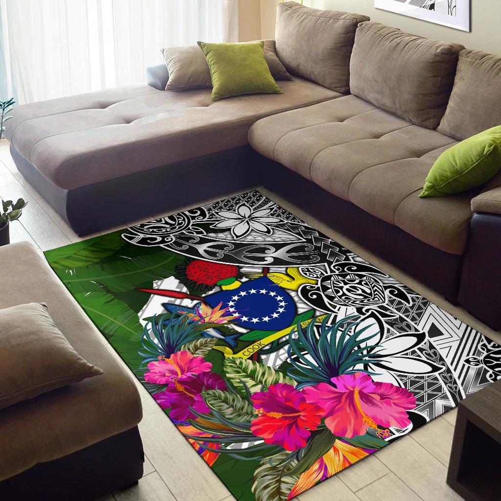 Cook Islandss Area Rug White - Turtle Plumeria Banana Leaf-Myprintsy
