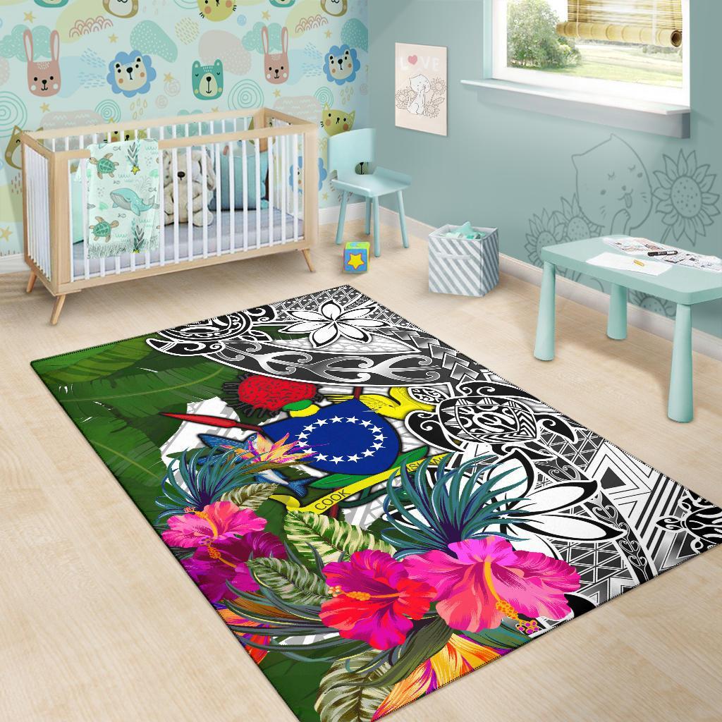 Cook Islandss Area Rug White - Turtle Plumeria Banana Leaf-Myprintsy