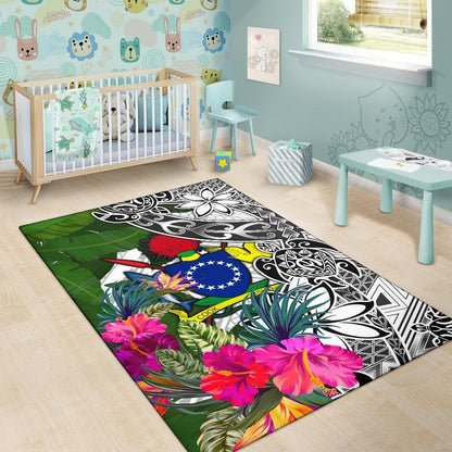 Cook Islandss Area Rug White - Turtle Plumeria Banana Leaf-Myprintsy