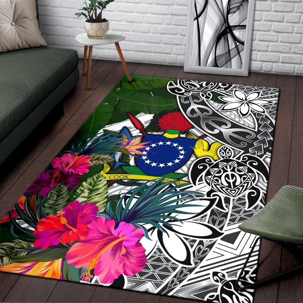 Cook Islandss Area Rug White - Turtle Plumeria Banana Leaf-Myprintsy