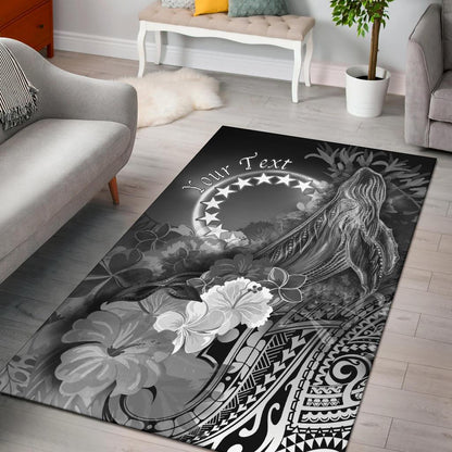 Cook Islandss Custom Personalised Area Rug - Humpback Whale with Tropical Flowers (White)-Myprintsy