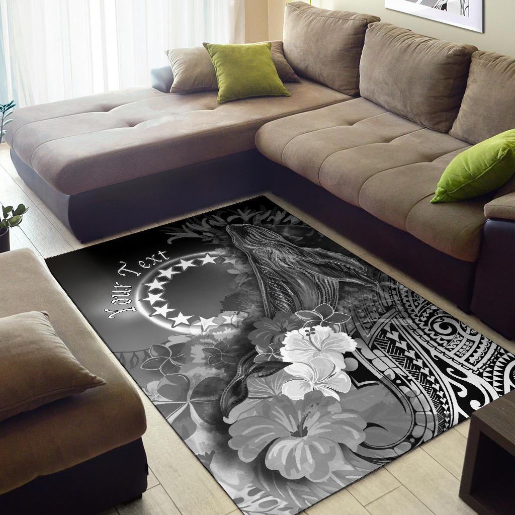 Cook Islandss Custom Personalised Area Rug - Humpback Whale with Tropical Flowers (White)-Myprintsy