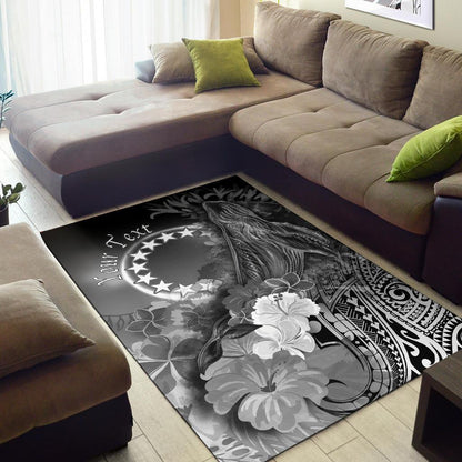 Cook Islandss Custom Personalised Area Rug - Humpback Whale with Tropical Flowers (White)-Myprintsy