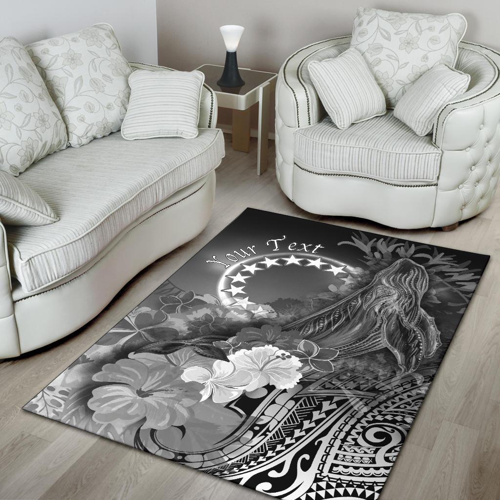 Cook Islandss Custom Personalised Area Rug - Humpback Whale with Tropical Flowers (White)-Myprintsy