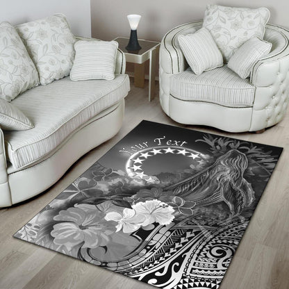 Cook Islandss Custom Personalised Area Rug - Humpback Whale with Tropical Flowers (White)-Myprintsy