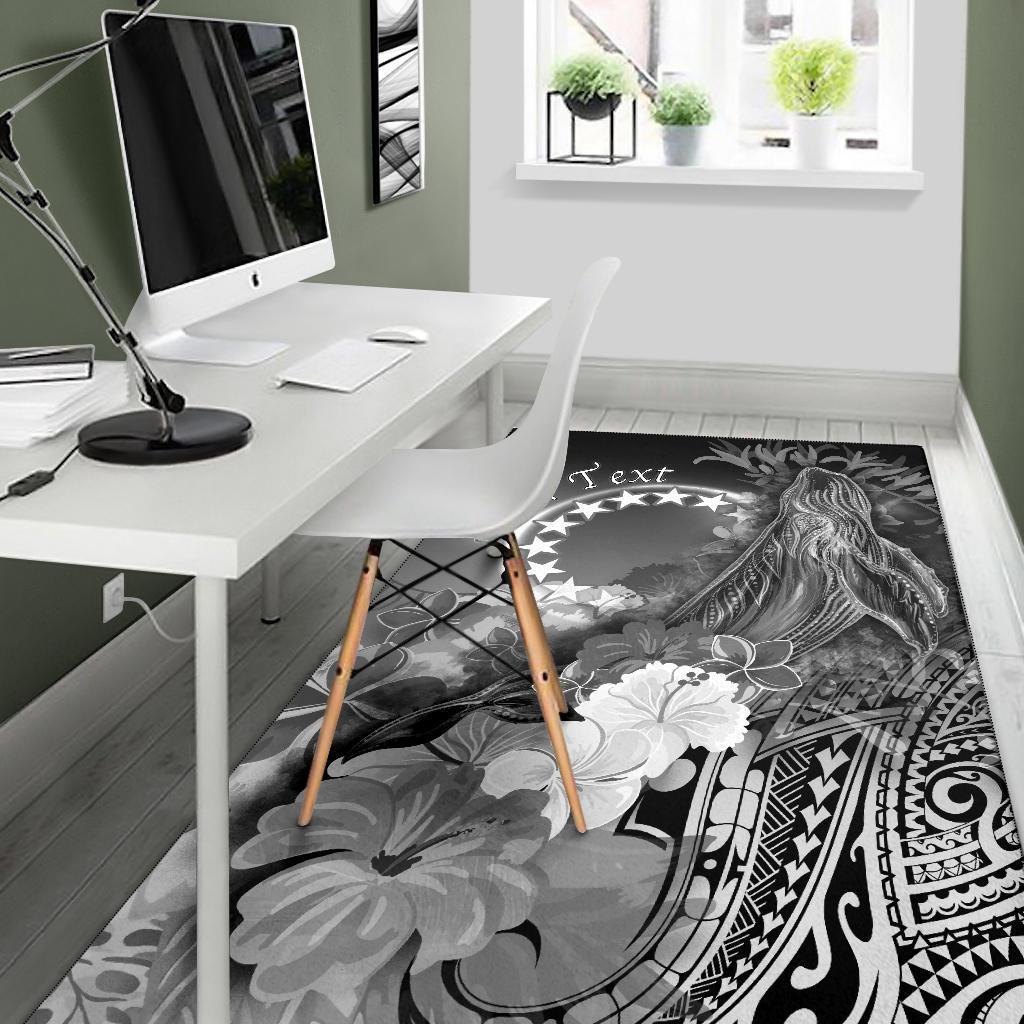Cook Islandss Custom Personalised Area Rug - Humpback Whale with Tropical Flowers (White)-Myprintsy