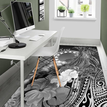 Cook Islandss Custom Personalised Area Rug - Humpback Whale with Tropical Flowers (White)-Myprintsy