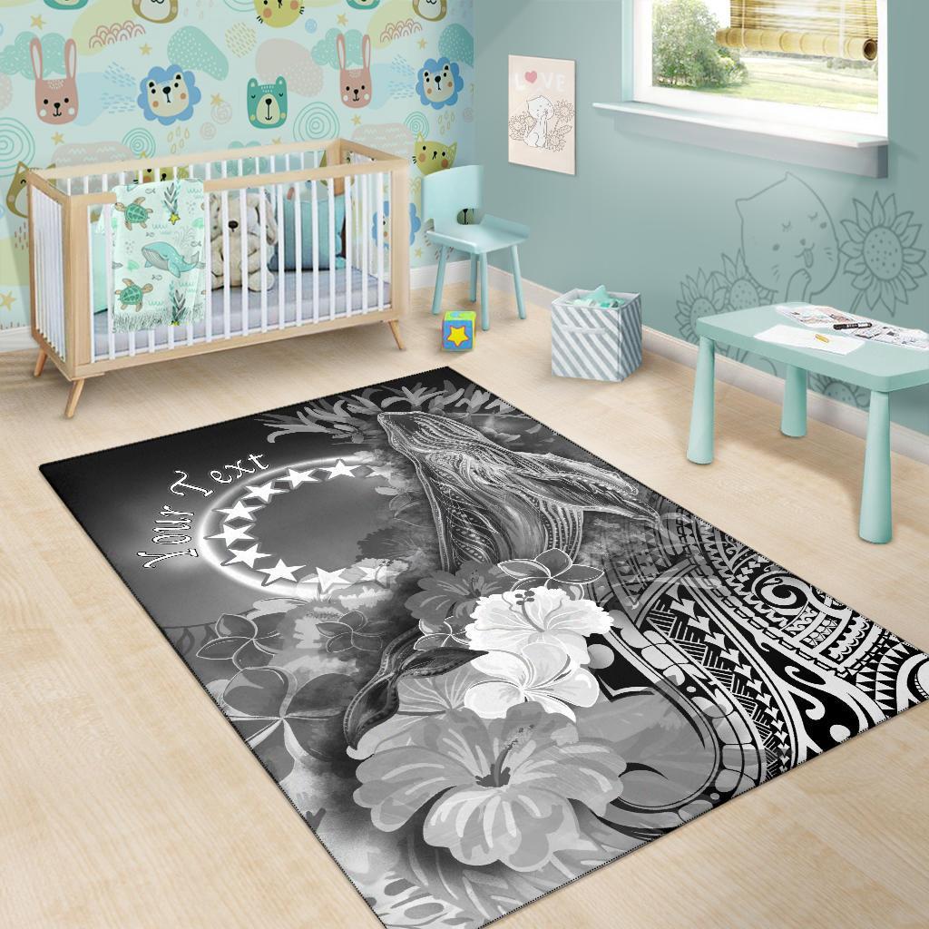 Cook Islandss Custom Personalised Area Rug - Humpback Whale with Tropical Flowers (White)-Myprintsy