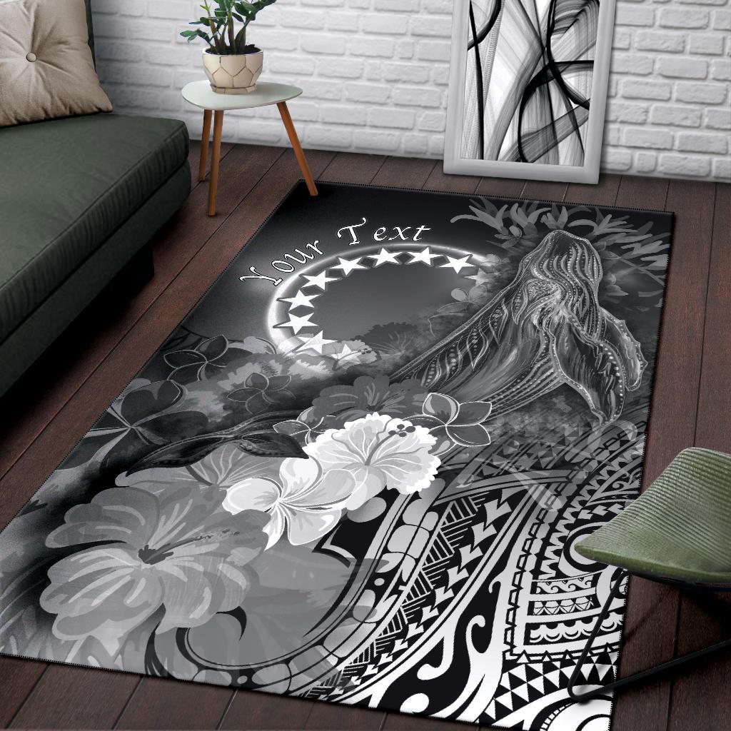 Cook Islandss Custom Personalised Area Rug - Humpback Whale with Tropical Flowers (White)-Myprintsy