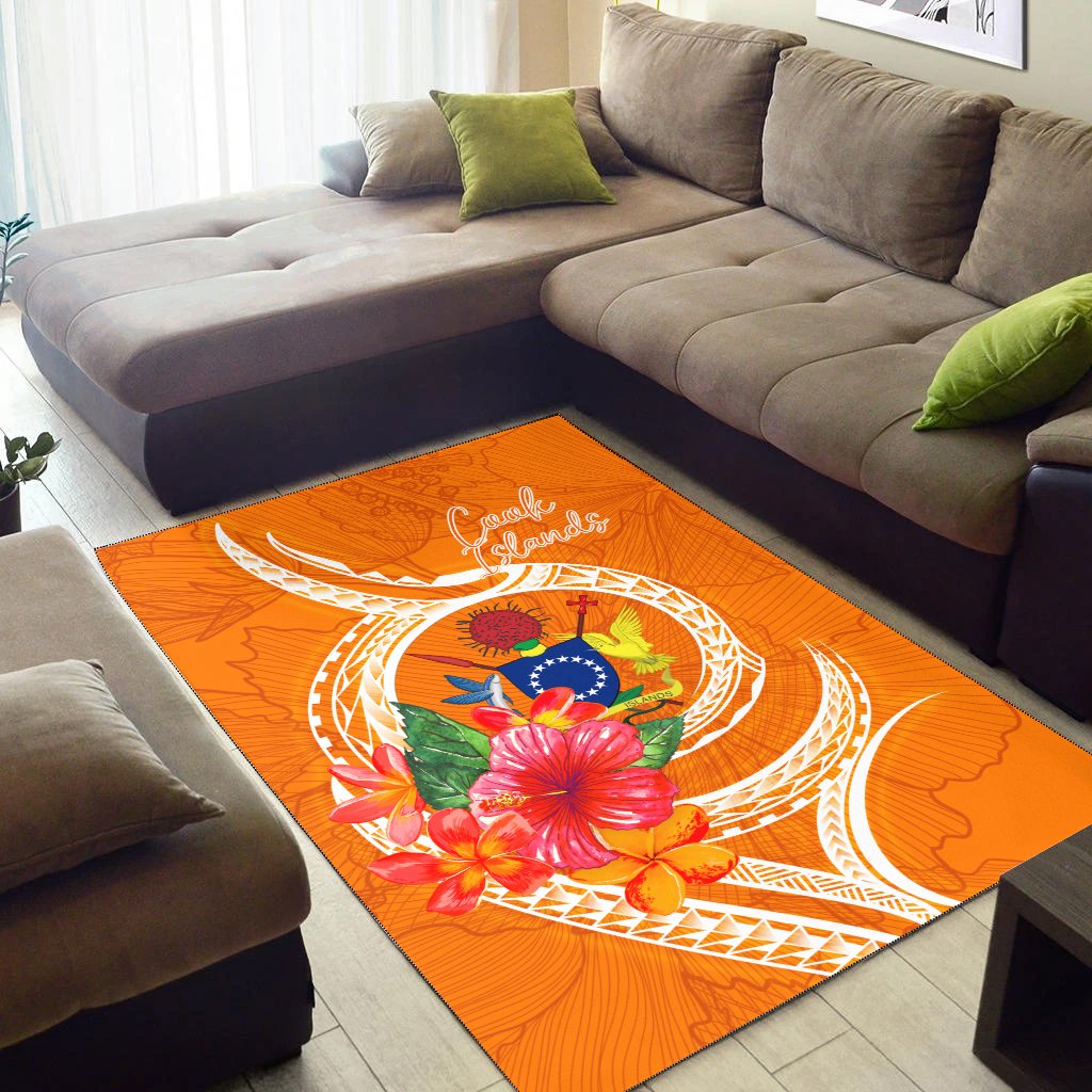 Cook Islandss Polynesian Area Rug - Orange Floral With Seal-Myprintsy
