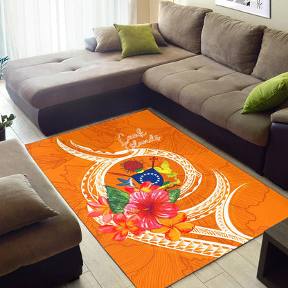 Cook Islandss Polynesian Area Rug - Orange Floral With Seal-Myprintsy