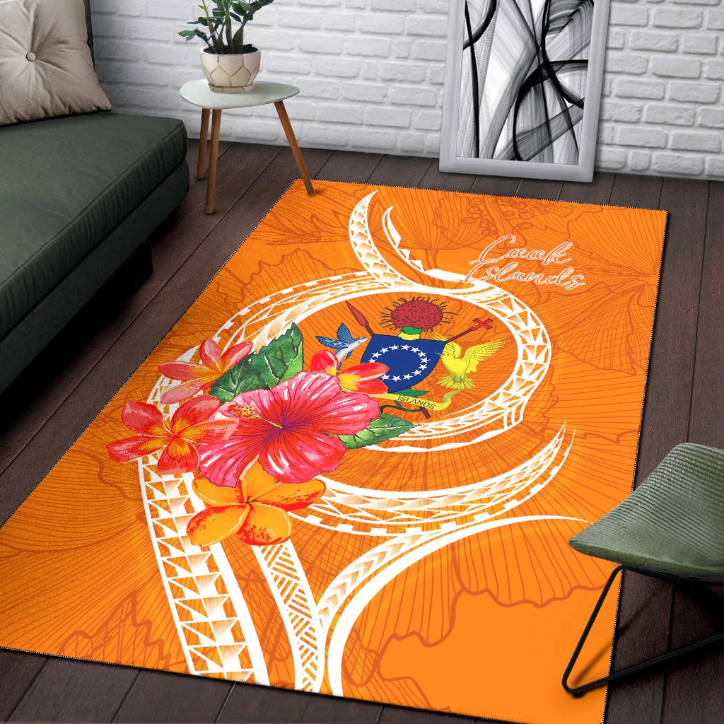 Cook Islandss Polynesian Area Rug - Orange Floral With Seal-Myprintsy