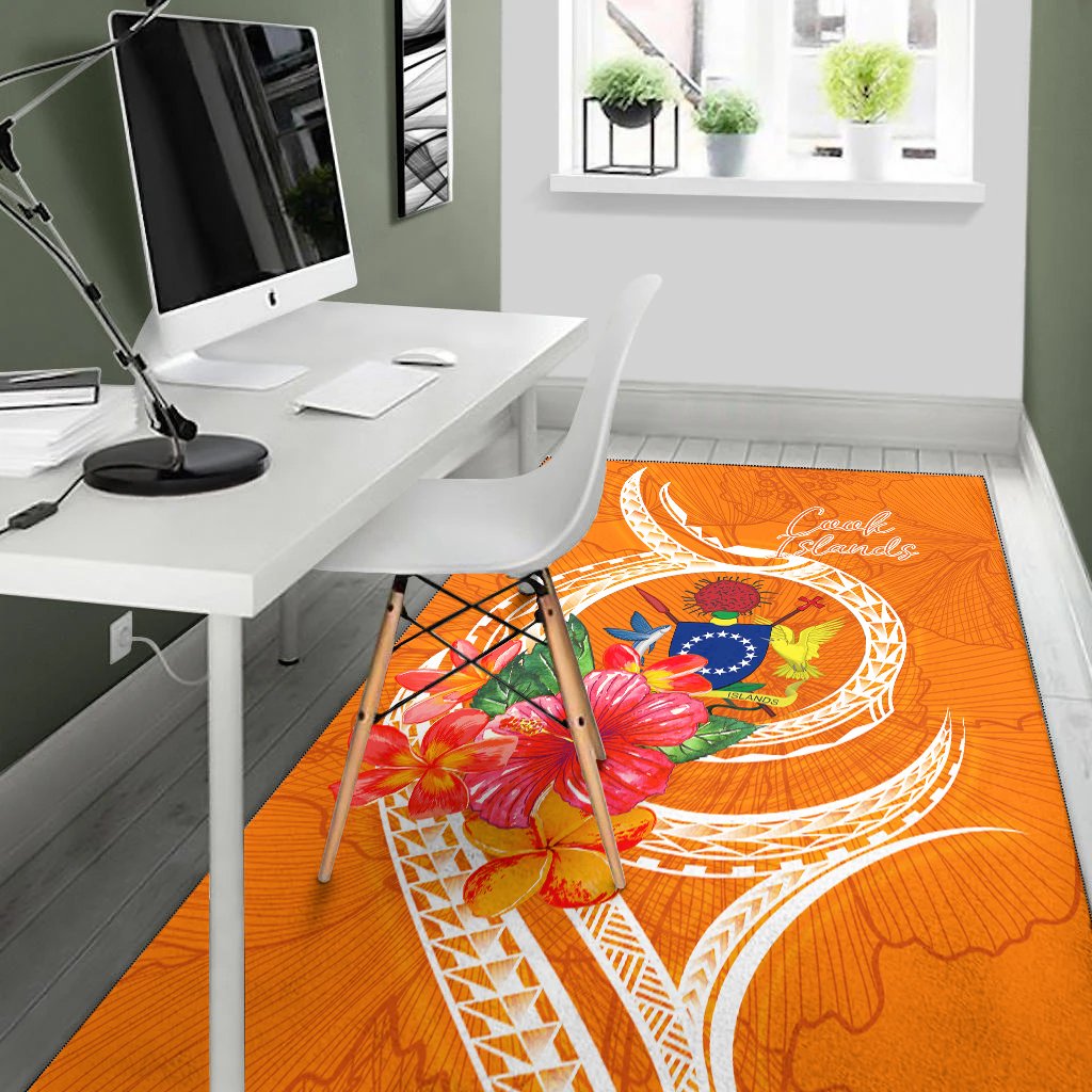 Cook Islandss Polynesian Area Rug - Orange Floral With Seal-Myprintsy