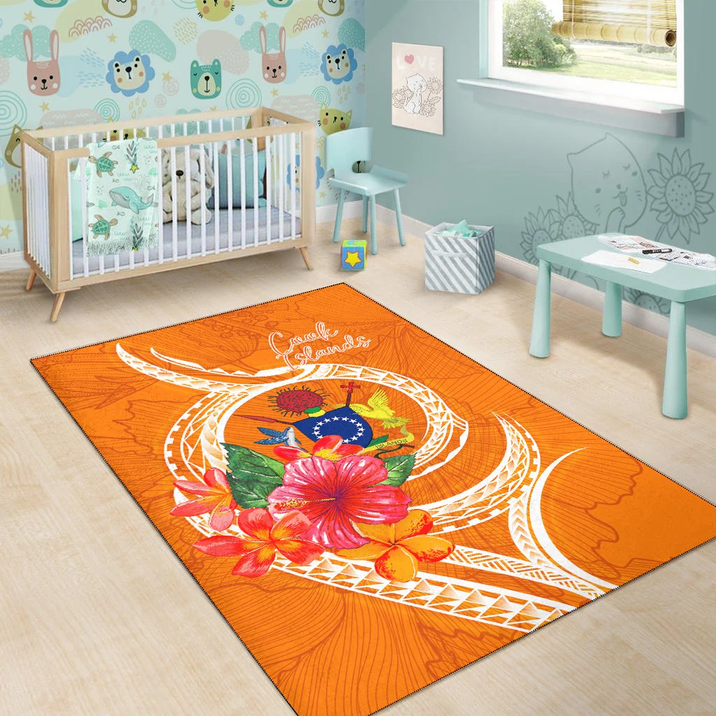 Cook Islandss Polynesian Area Rug - Orange Floral With Seal-Myprintsy