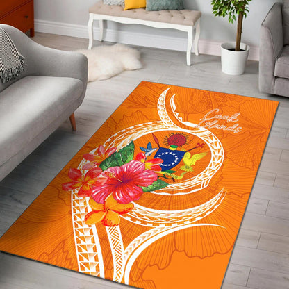 Cook Islandss Polynesian Area Rug - Orange Floral With Seal-Myprintsy