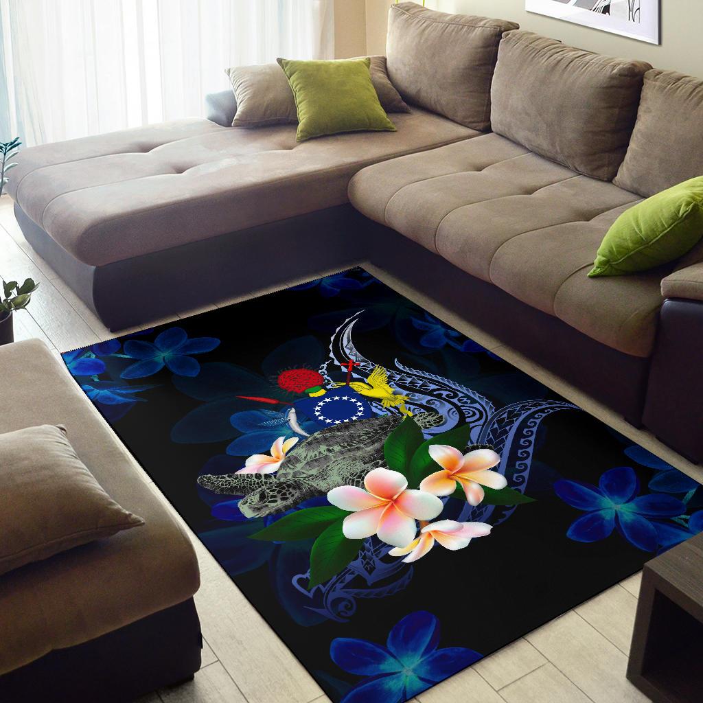 Cook Islandss Polynesian Area Rug - Turtle With Plumeria Flowers-Myprintsy