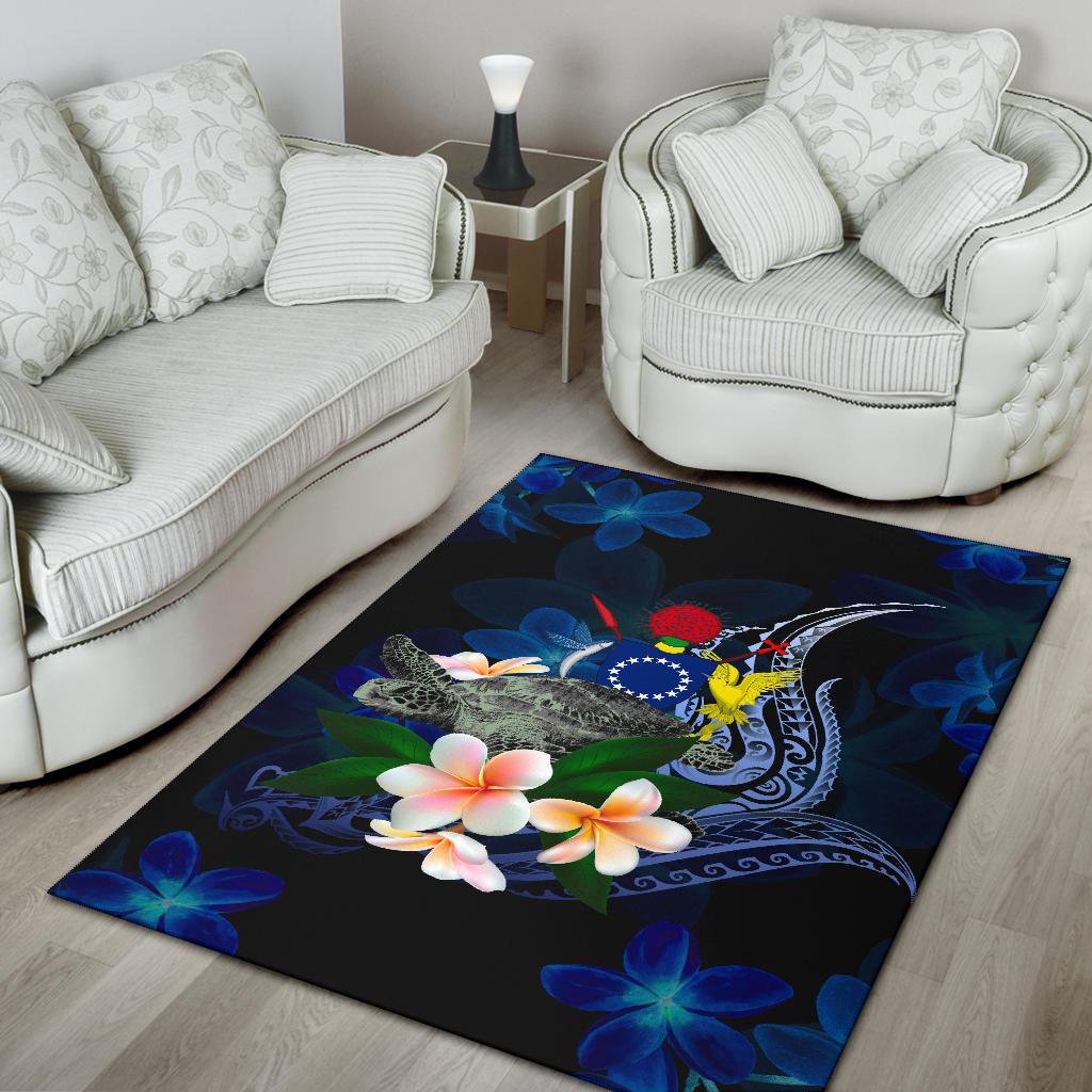 Cook Islandss Polynesian Area Rug - Turtle With Plumeria Flowers-Myprintsy