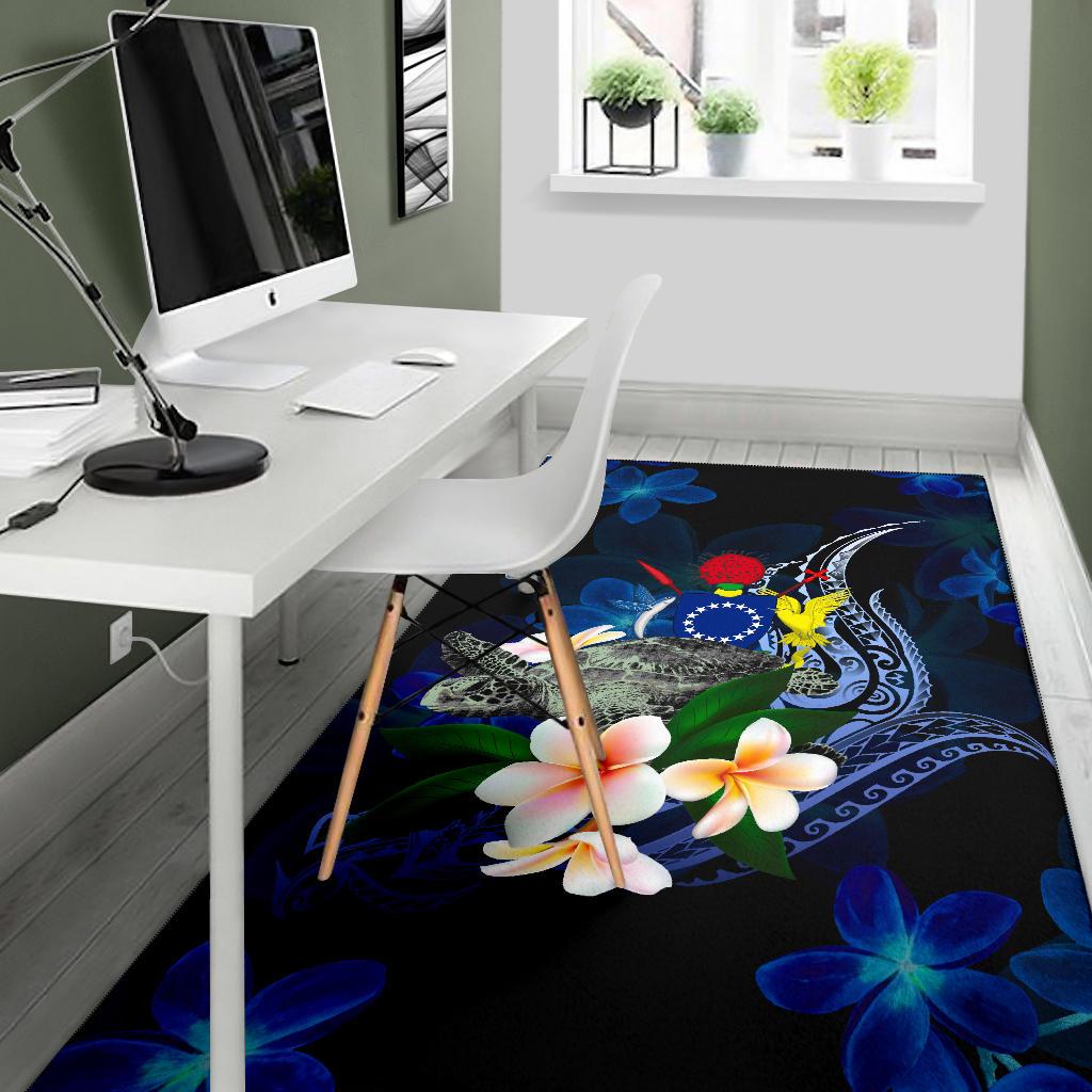 Cook Islandss Polynesian Area Rug - Turtle With Plumeria Flowers-Myprintsy