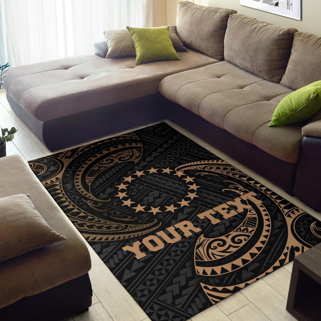 Cook Islandss Polynesian Custom Personalised Area Rug - Gold Tribal Wave-Myprintsy