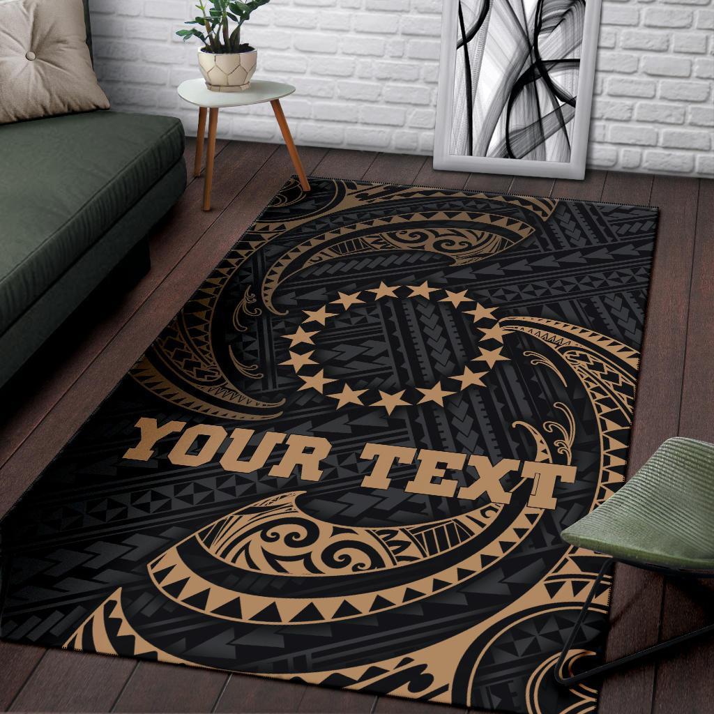 Cook Islandss Polynesian Custom Personalised Area Rug - Gold Tribal Wave-Myprintsy