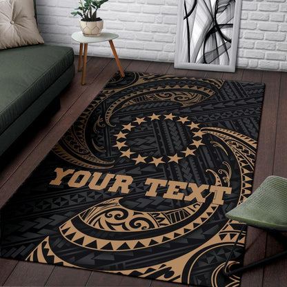 Cook Islandss Polynesian Custom Personalised Area Rug - Gold Tribal Wave-Myprintsy