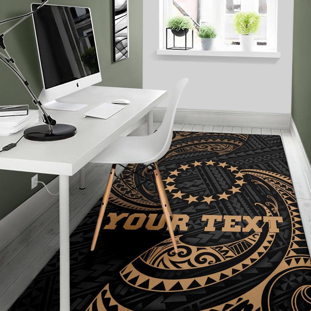 Cook Islandss Polynesian Custom Personalised Area Rug - Gold Tribal Wave-Myprintsy