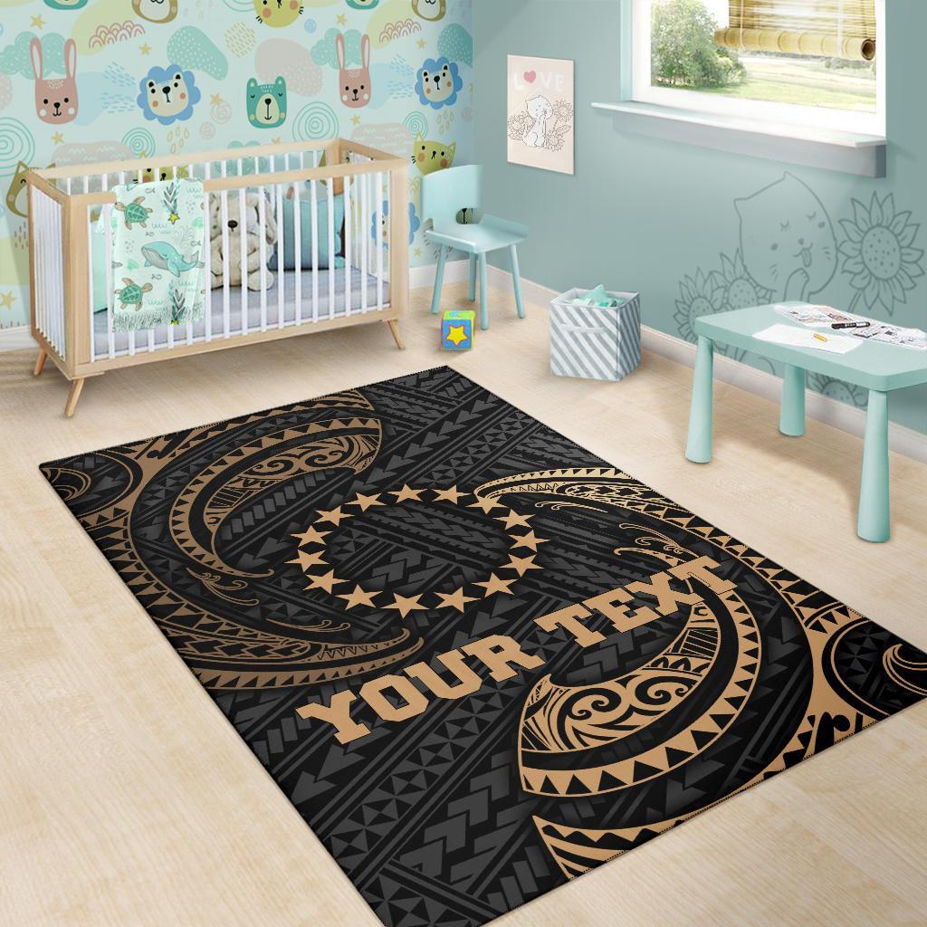 Cook Islandss Polynesian Custom Personalised Area Rug - Gold Tribal Wave-Myprintsy
