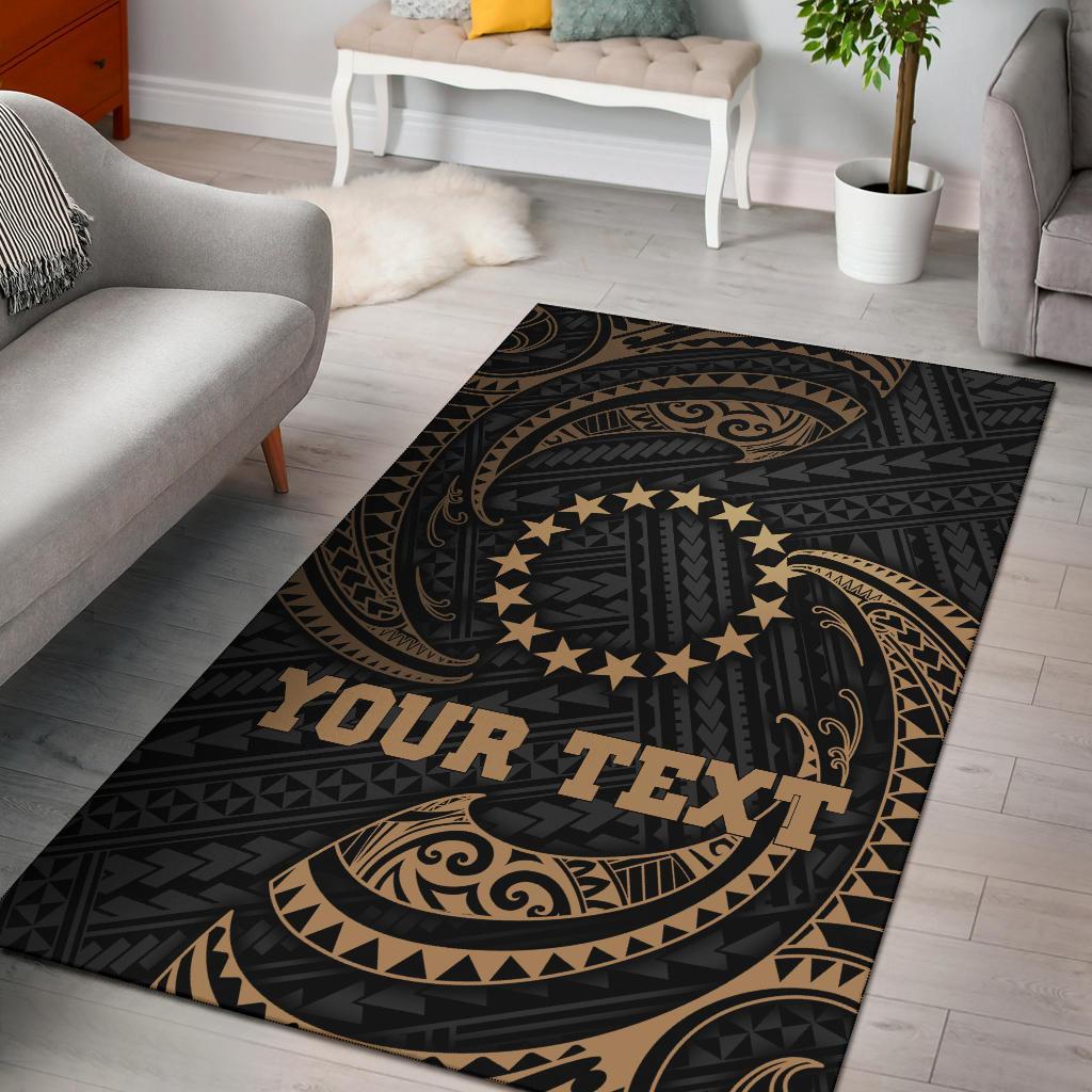 Cook Islandss Polynesian Custom Personalised Area Rug - Gold Tribal Wave-Myprintsy