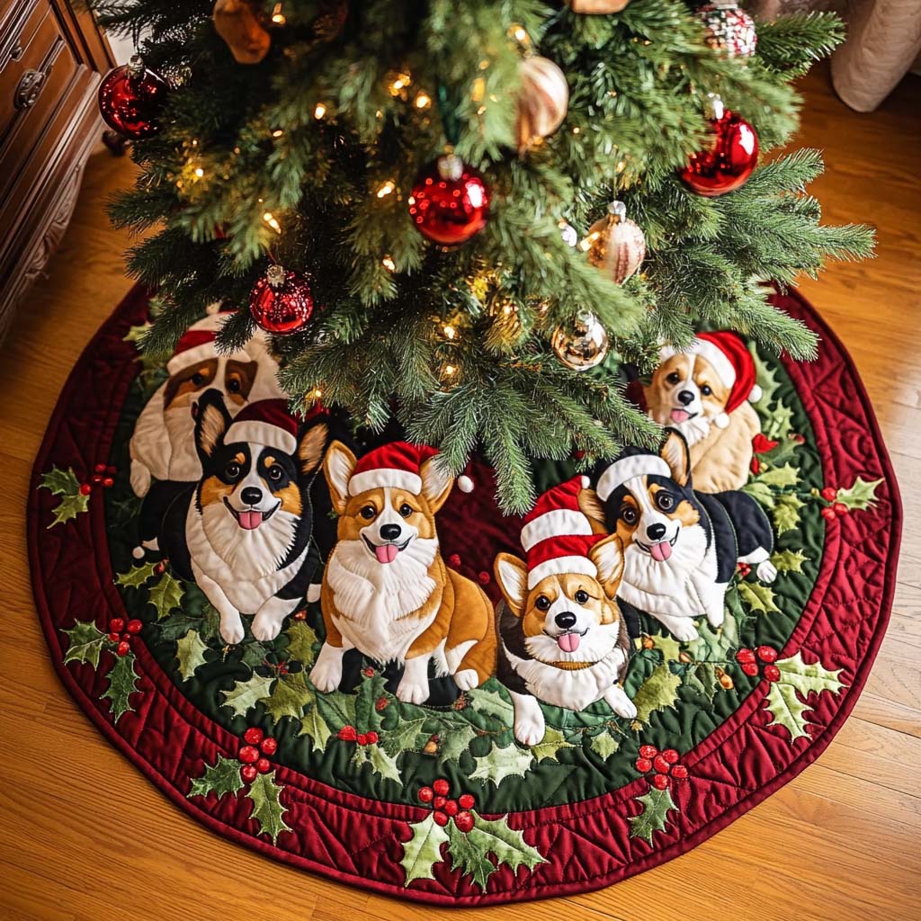 Corgi Bliss Christmas Quilted Tree Skirt VTQ-Myprintsy