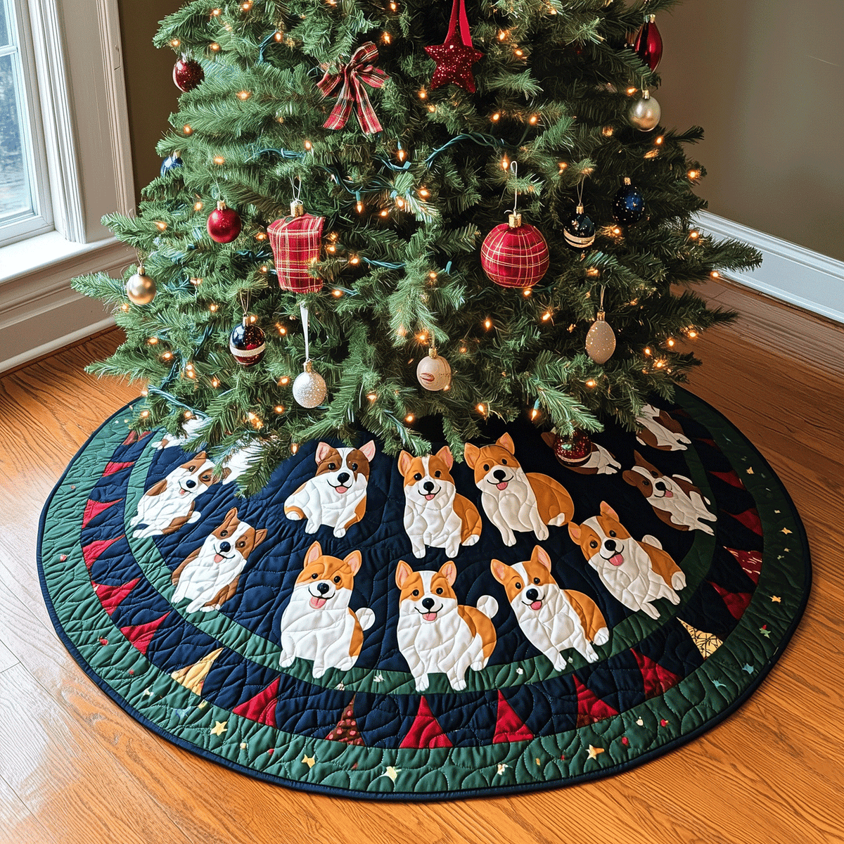Corgi Christmas Quilted Christmas Tree Skirt VTQ-Myprintsy