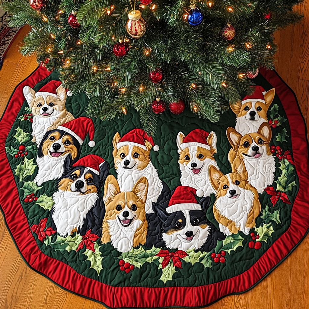 Corgi Claus Christmas Quilted Tree Skirt VH VTQ-Myprintsy