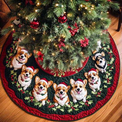 Corgi Dreams Christmas Quilted Tree Skirt VTQ-Myprintsy