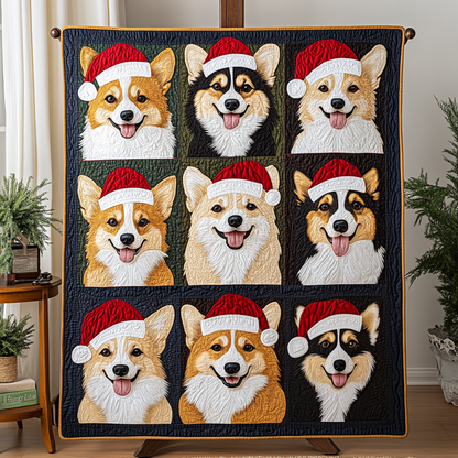 Corgi Joyful Christmas Quilted Blanket VH VTQ-Myprintsy
