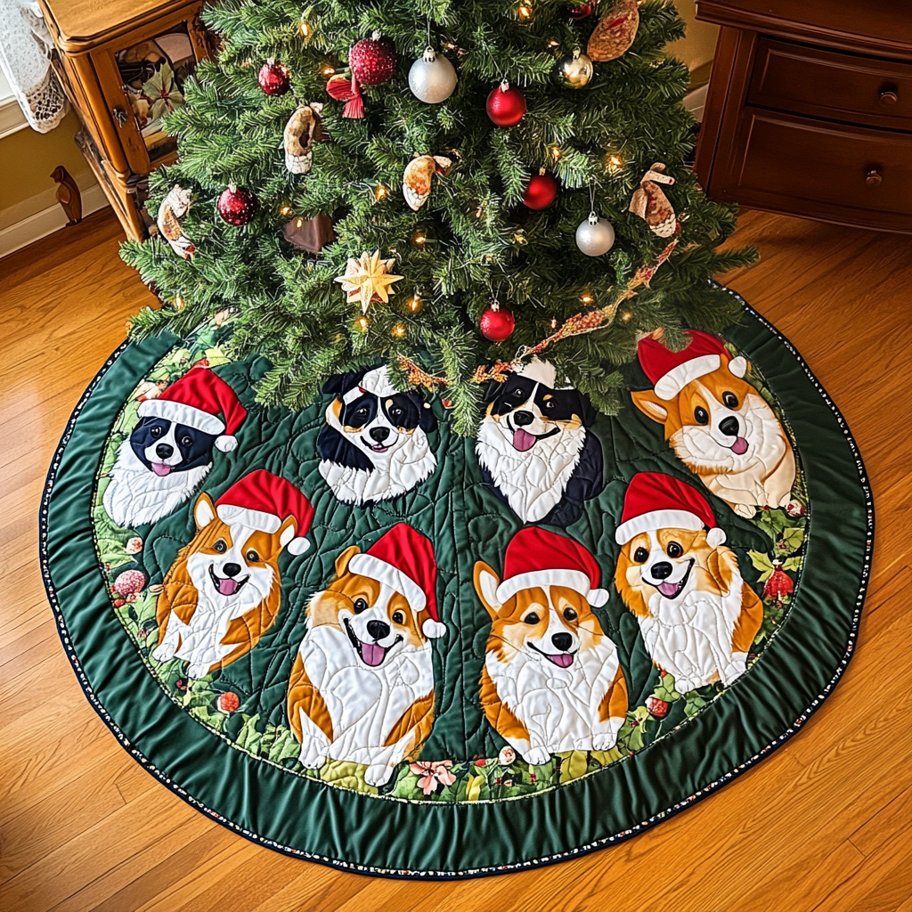 Corgi Joyful Christmas Quilted Tree Skirt VH-Myprintsy