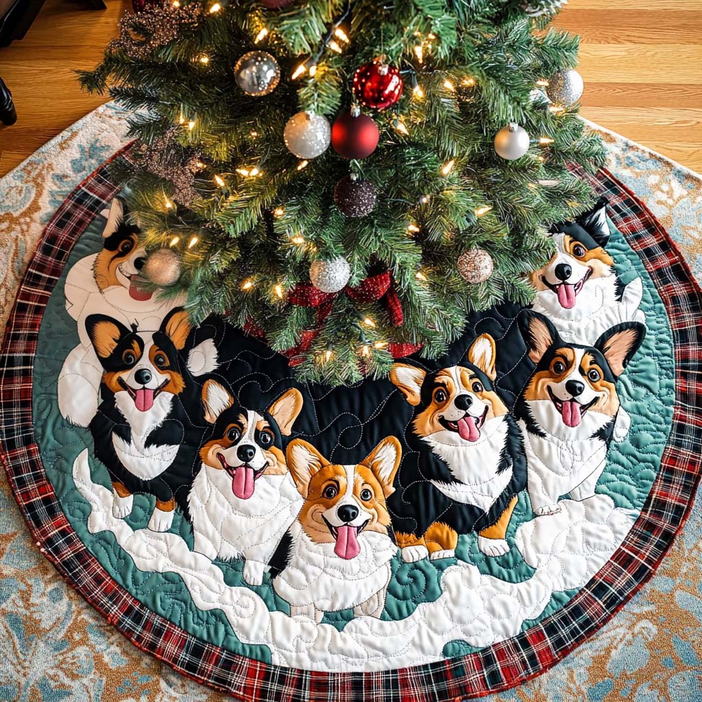 Corgi Serenity Christmas Quilted Tree Skirt VTQ-Myprintsy