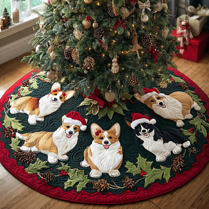 Corgi Sleigh Bells Quilted Christmas Tree Skirt-Myprintsy