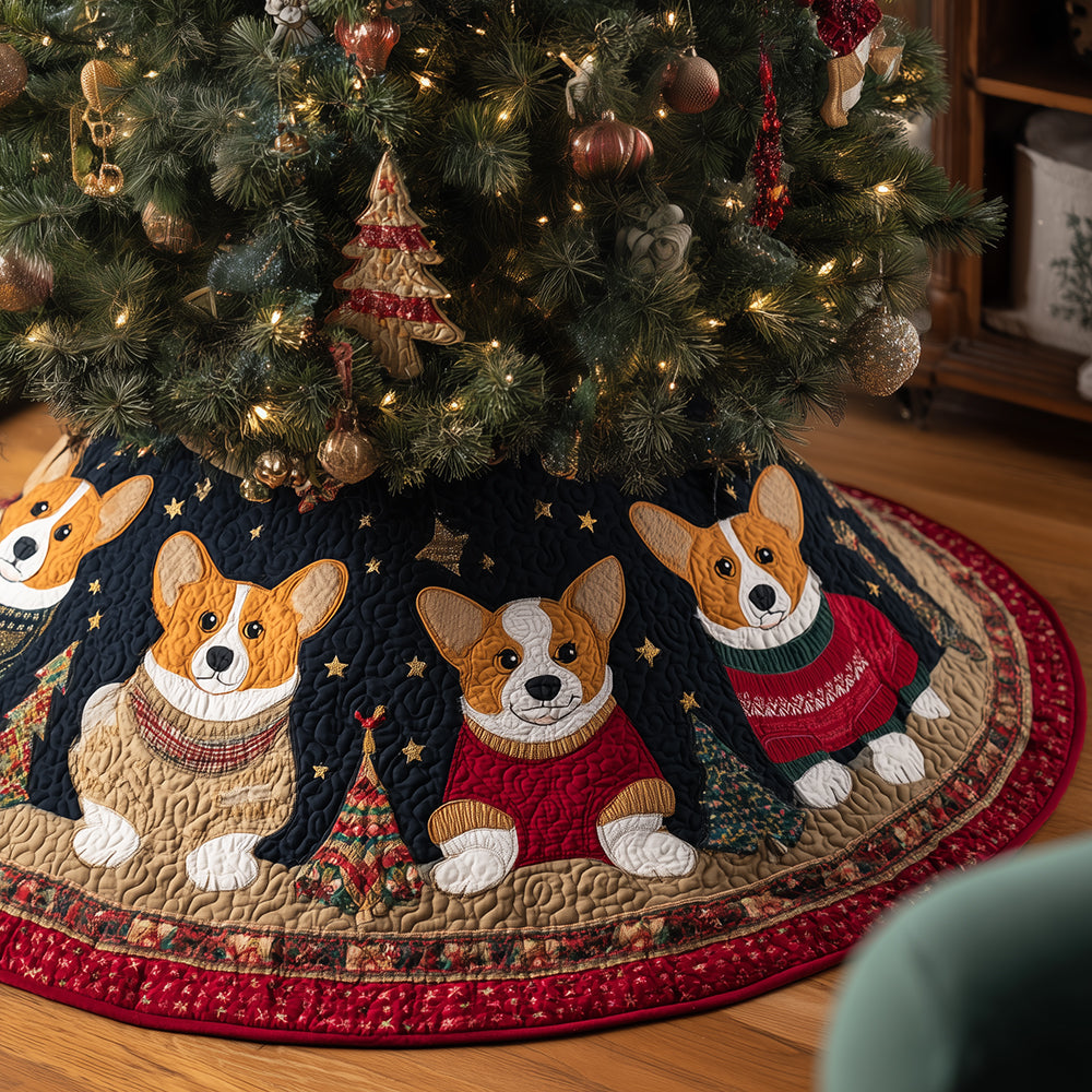 Corgis in Knitland Christmas Quilted Tree Skirt VTQ-Myprintsy