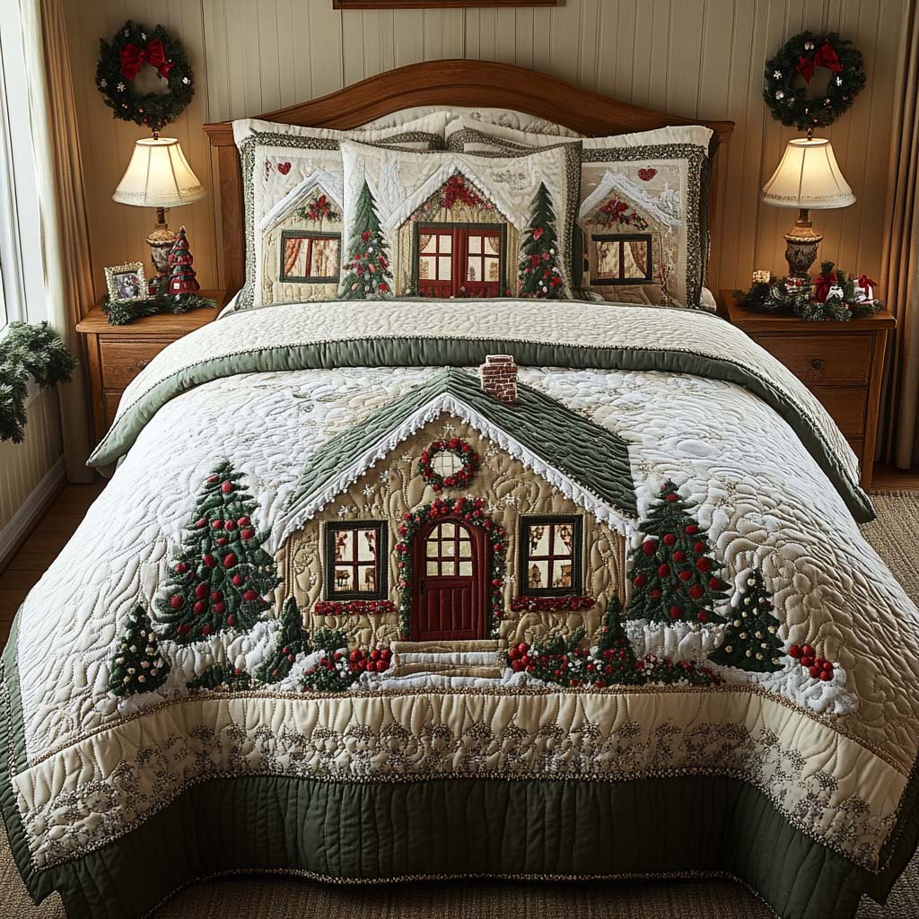 Cottage Christmas -Piece Quilted Bedding Set VTQ-Myprintsy