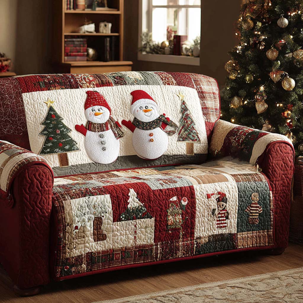Cottage Snowmen Quilted Sofa Cover VTQ-Myprintsy
