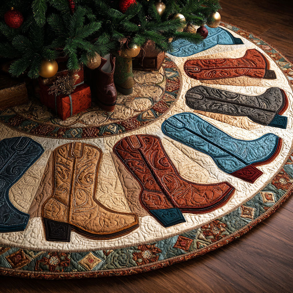 Cowboy Boots Christmas Quilted Tree Skirt-Myprintsy