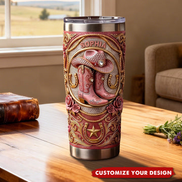 Cowgirl Boots Cowboy Hat - Personalized Tumbler Cup-Myprintsy