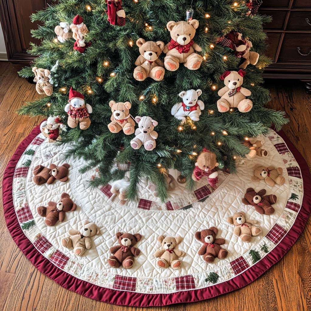 Cozy Bear Haven Christmas Quilted Tree Skirt VTQ-Myprintsy