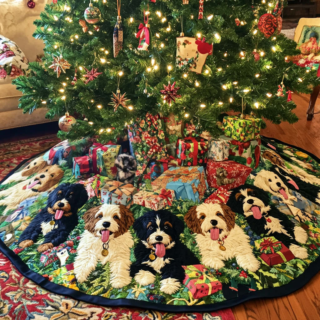 Cozy Bernedoodle Noel Christmas Quilted Tree Skirt VTQ-Myprintsy