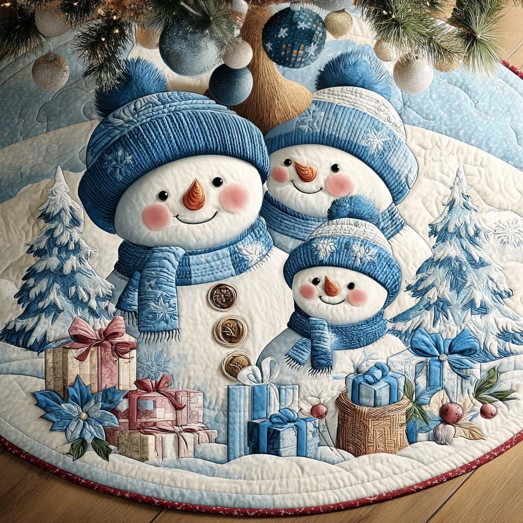 Cozy Blue Snow Family Quilted Tree Skirt-Myprintsy
